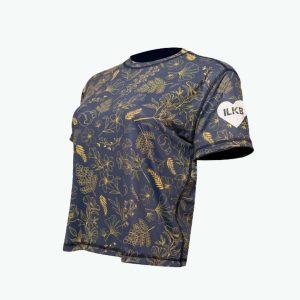 Ladies Floral Cropped T-Shirt - Navy/Gold